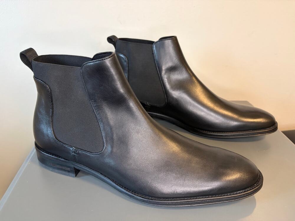 NEW Kenneth Cole Mens Tully Chelsea Ankle Boots Slip-on Black Leather Size 12